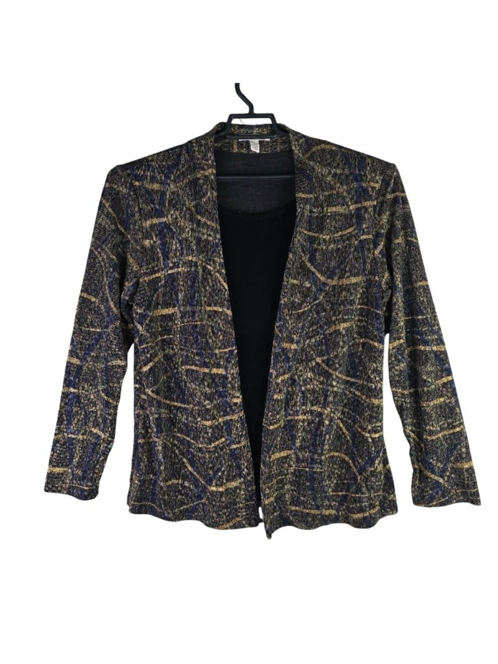 Womens JM Collection Gold Blue Metallic Open Front Jacket Built in Top Size L